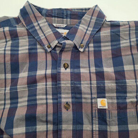CARHARTT Men's 2XL Tall Plaid Long Sleeved Shirt Relaxed Fit Blue - Picture 9 of 9